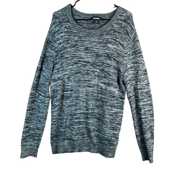 Express Womens Sweater Black Marled Knit Crew Neck Pullover Long Sleeve Large - Picture 1 of 12